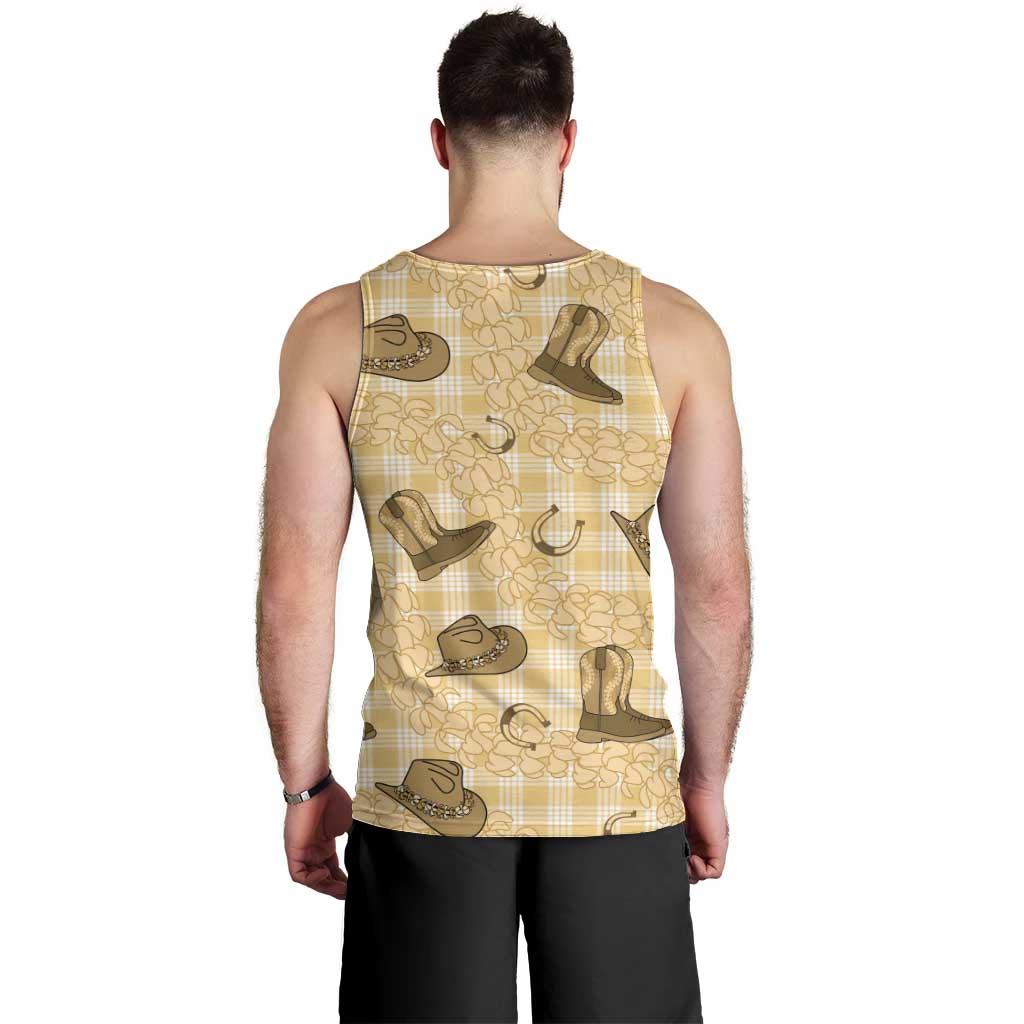 Yellow Palaka Hawaii Cowboy Men Tank Top Puakenikeni Lei Paniolo Papale Seamless Vibes - Polynesian Pride