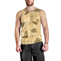 Yellow Palaka Hawaii Cowboy Men Tank Top Puakenikeni Lei Paniolo Papale Seamless Vibes - Polynesian Pride