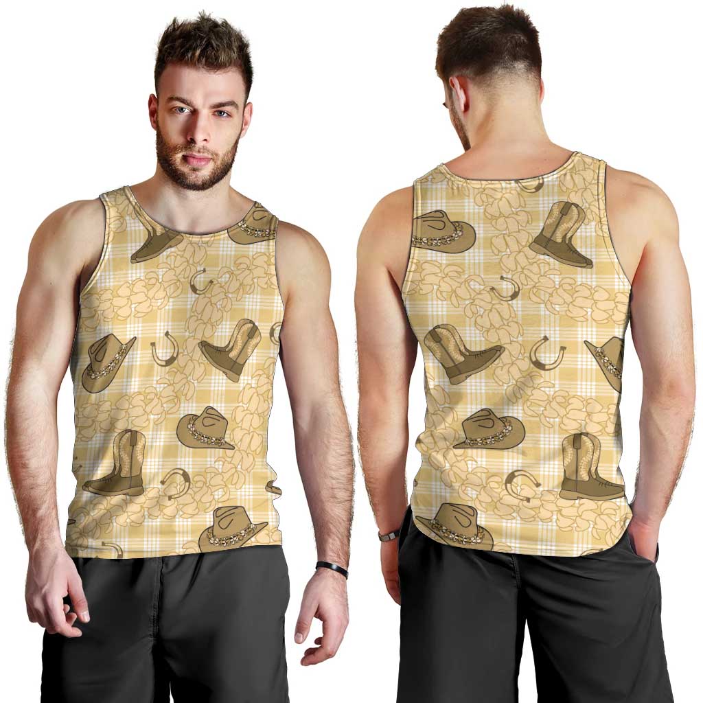 Yellow Palaka Hawaii Cowboy Men Tank Top Puakenikeni Lei Paniolo Papale Seamless Vibes - Polynesian Pride