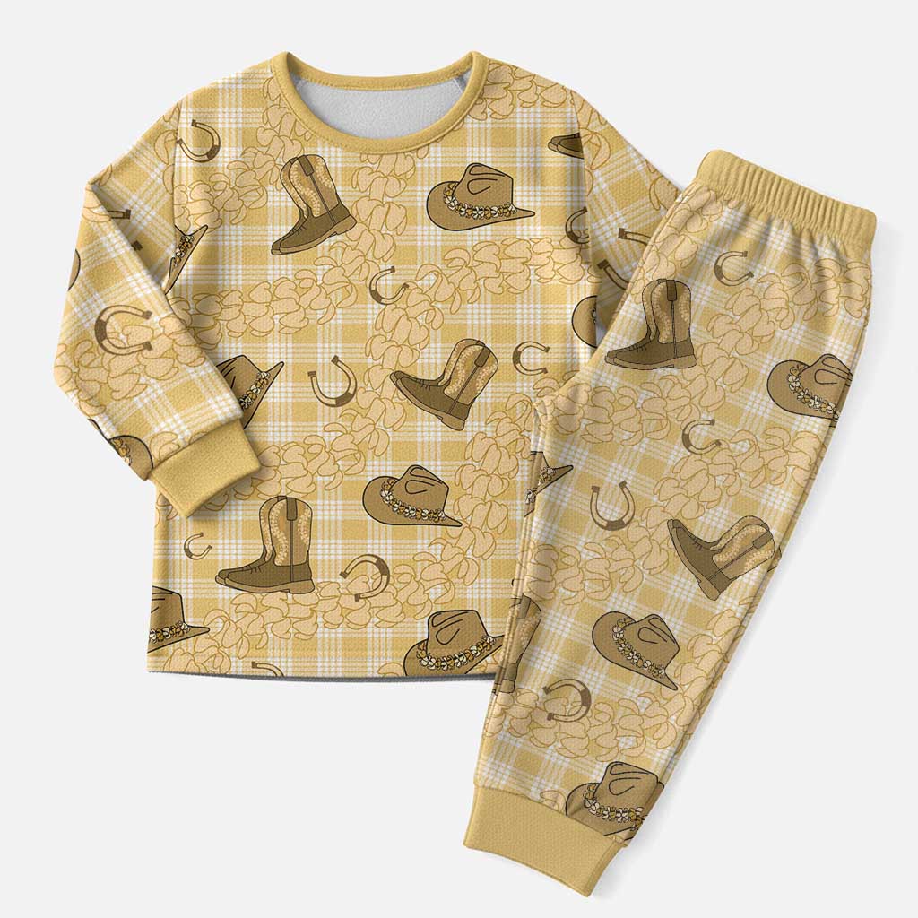 Yellow Palaka Hawaii Cowboy Christmas Pajama Set Puakenikeni Lei Paniolo Papale Seamless Vibes LT14 Men Yellow - Polynesian Pride