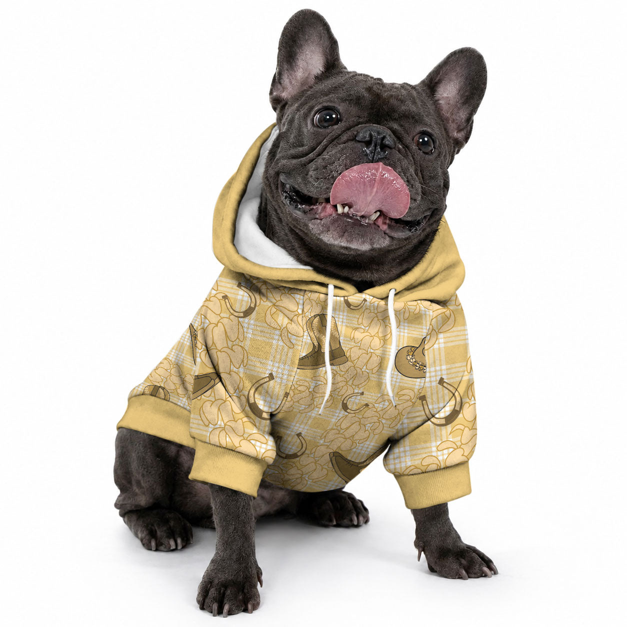 Yellow Palaka Hawaii Cowboy Pet Hoodie Puakenikeni Lei Paniolo Papale Seamless Vibes