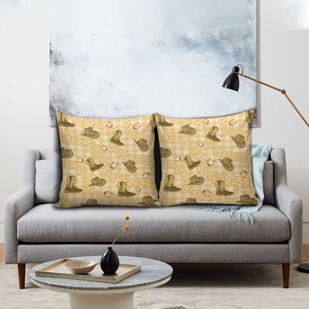 Yellow Palaka Hawaii Cowboy Pillow Cover Puakenikeni Lei Paniolo Papale Seamless Vibes LT14 - Polynesian Pride