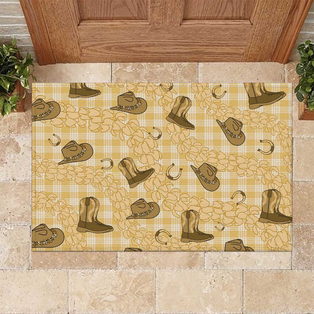 Yellow Palaka Hawaii Cowboy Rubber Doormat Puakenikeni Lei Paniolo Papale Seamless Vibes LT14 Yellow - Polynesian Pride