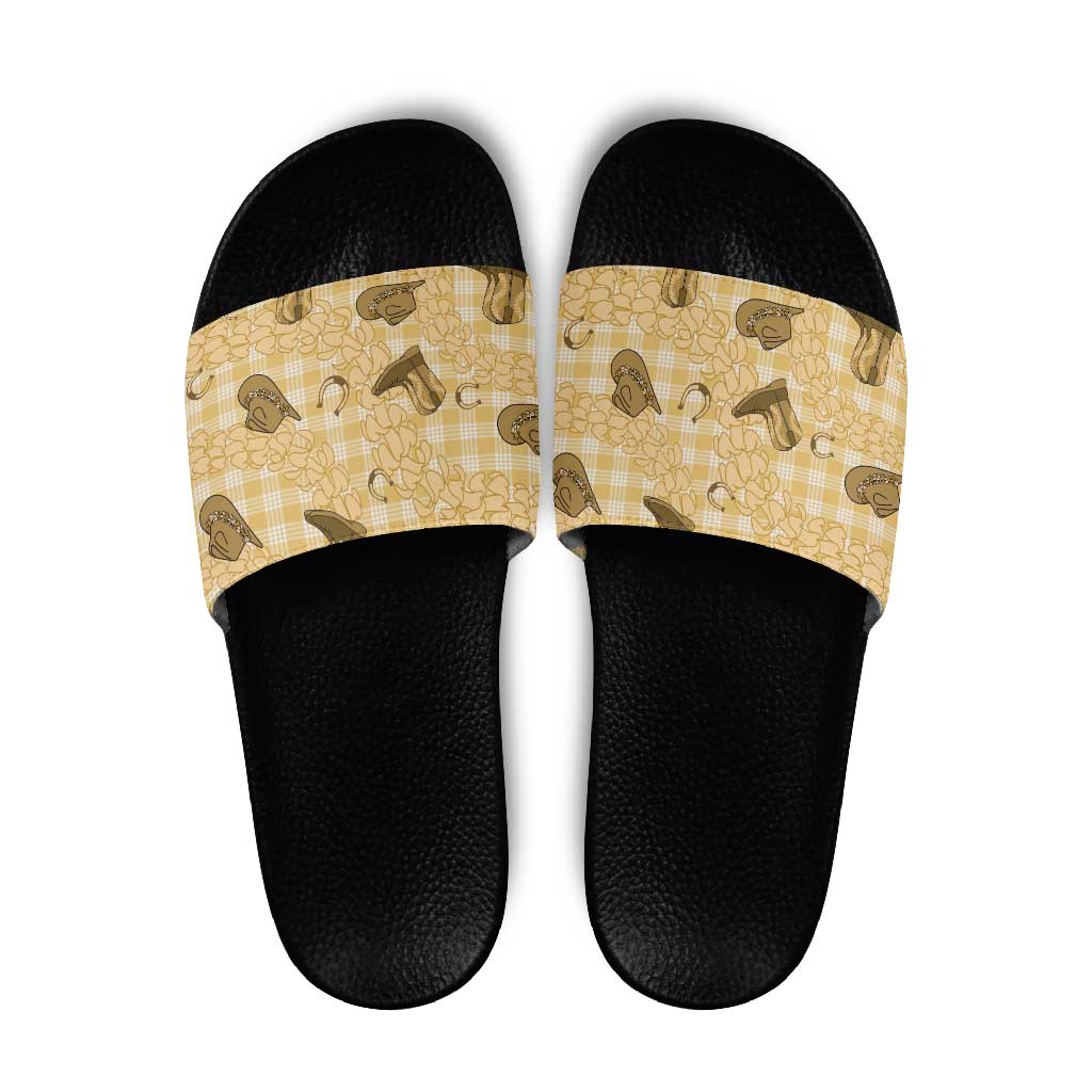 Yellow Palaka Hawaii Cowboy Slide Sandals Puakenikeni Lei Paniolo Papale Seamless Vibes LT14 Yellow - Polynesian Pride