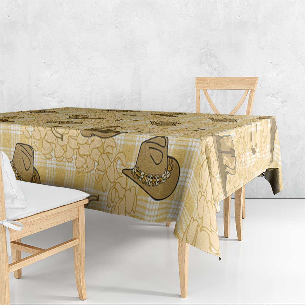 Yellow Palaka Hawaii Cowboy Tablecloth Puakenikeni Lei Paniolo Papale Seamless Vibes - Polynesian Pride