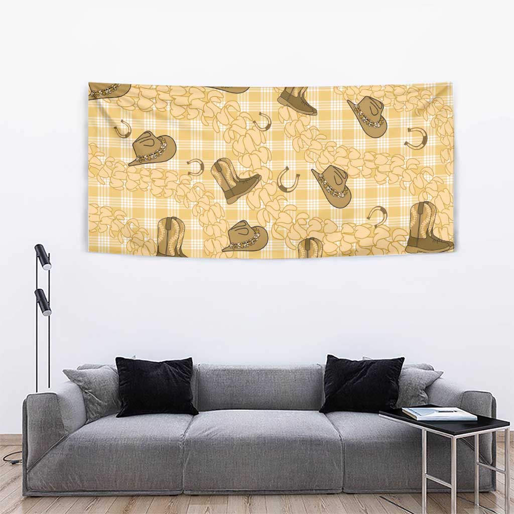 Yellow Palaka Hawaii Cowboy Tapestry Puakenikeni Lei Paniolo Papale Seamless Vibes LT14 - Polynesian Pride