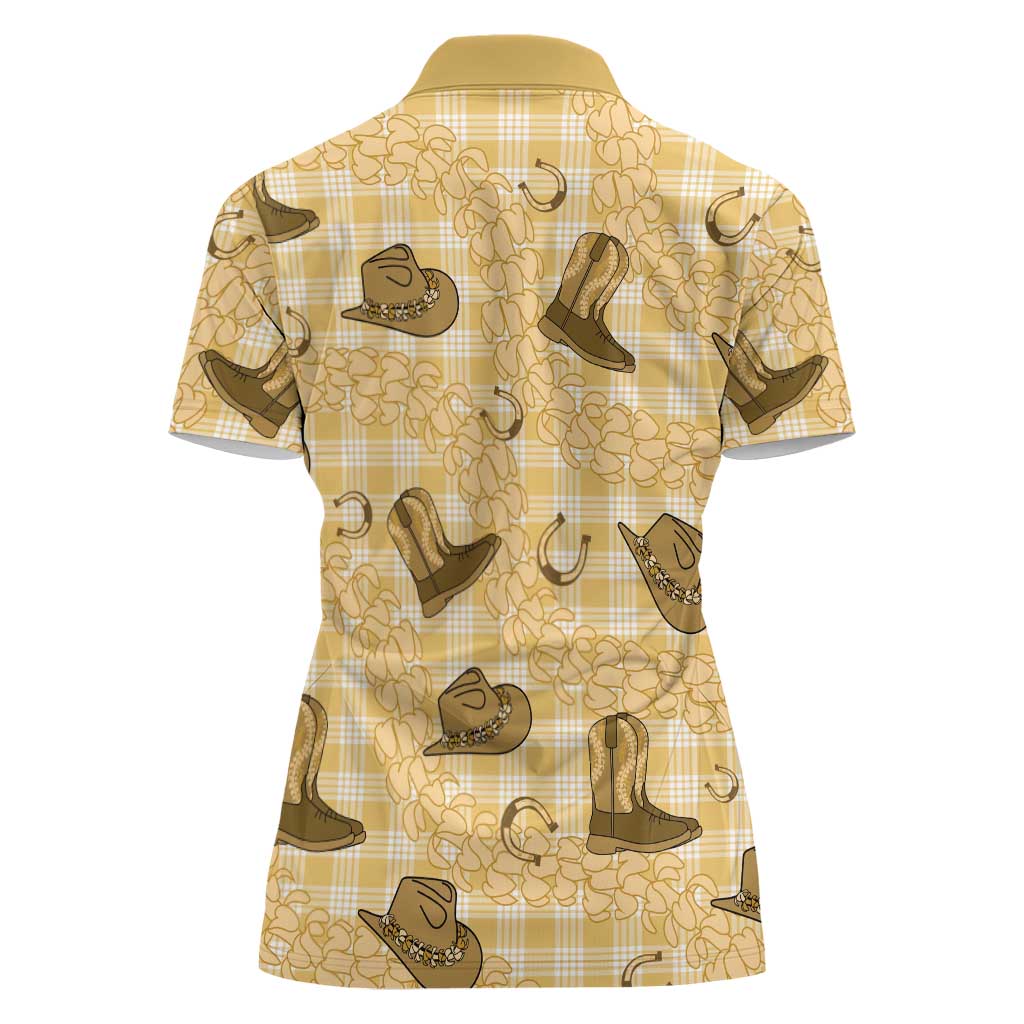Yellow Palaka Hawaii Cowboy Women Polo Shirt Puakenikeni Lei Paniolo Papale Seamless Vibes - Polynesian Pride