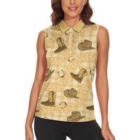 Yellow Palaka Hawaii Cowboy Women Sleeveless Polo Shirt Puakenikeni Lei Paniolo Papale Seamless Vibes - Polynesian Pride