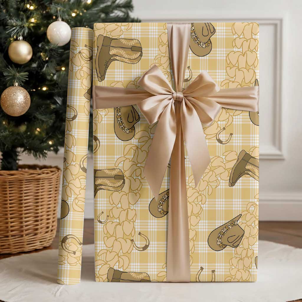 Yellow Palaka Hawaii Cowboy Wrapping Paper Puakenikeni Lei Paniolo Papale Seamless Vibes - Polynesian Pride