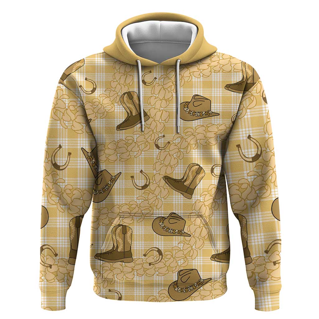 Yellow Palaka Hawaii Cowboy Zip Hoodie Puakenikeni Lei Paniolo Papale Seamless Vibes - Polynesian Pride