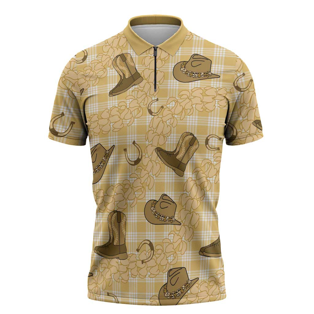Yellow Palaka Hawaii Cowboy Zipper Polo Shirt Puakenikeni Lei Paniolo Papale Seamless Vibes - Polynesian Pride