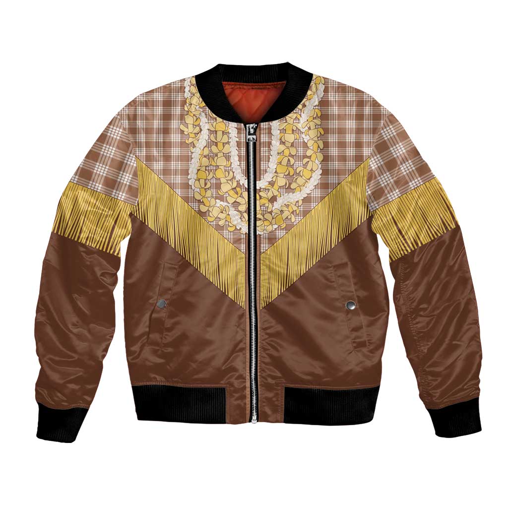 Aloha Hawaii Cowboy Custome Bomber Jacket Puakenikeni Lei Palaka Tassel Style LT14 Unisex Brown - Polynesian Pride