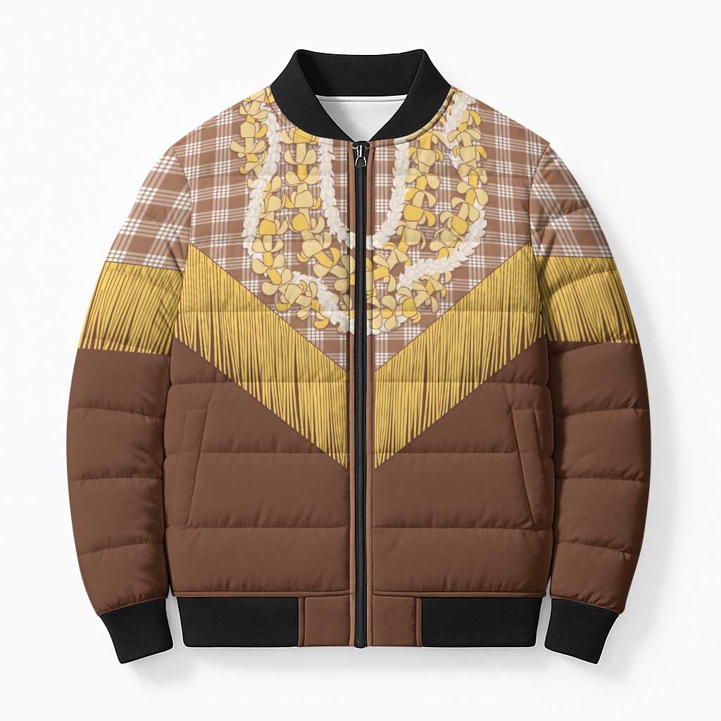 Aloha Hawaii Cowboy Custome Bomber Puffer Jacket Puakenikeni Lei Palaka Tassel Style - Polynesian Pride