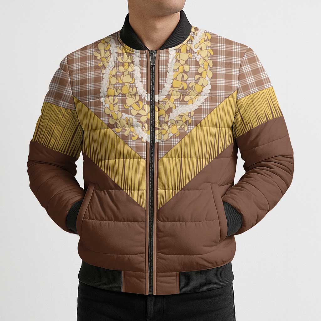 Aloha Hawaii Cowboy Custome Bomber Puffer Jacket Puakenikeni Lei Palaka Tassel Style - Polynesian Pride