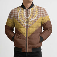 Aloha Hawaii Cowboy Custome Bomber Puffer Jacket Puakenikeni Lei Palaka Tassel Style - Polynesian Pride