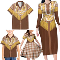 Aloha Hawaii Cowboy Custome Family Matching Long Sleeve Bodycon Dress and Hawaiian Shirt Puakenikeni Lei Palaka Tassel Style - Polynesian Pride