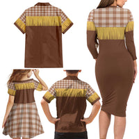 Aloha Hawaii Cowboy Custome Family Matching Long Sleeve Bodycon Dress and Hawaiian Shirt Puakenikeni Lei Palaka Tassel Style - Polynesian Pride