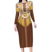 Aloha Hawaii Cowboy Custome Family Matching Long Sleeve Bodycon Dress and Hawaiian Shirt Puakenikeni Lei Palaka Tassel Style - Polynesian Pride