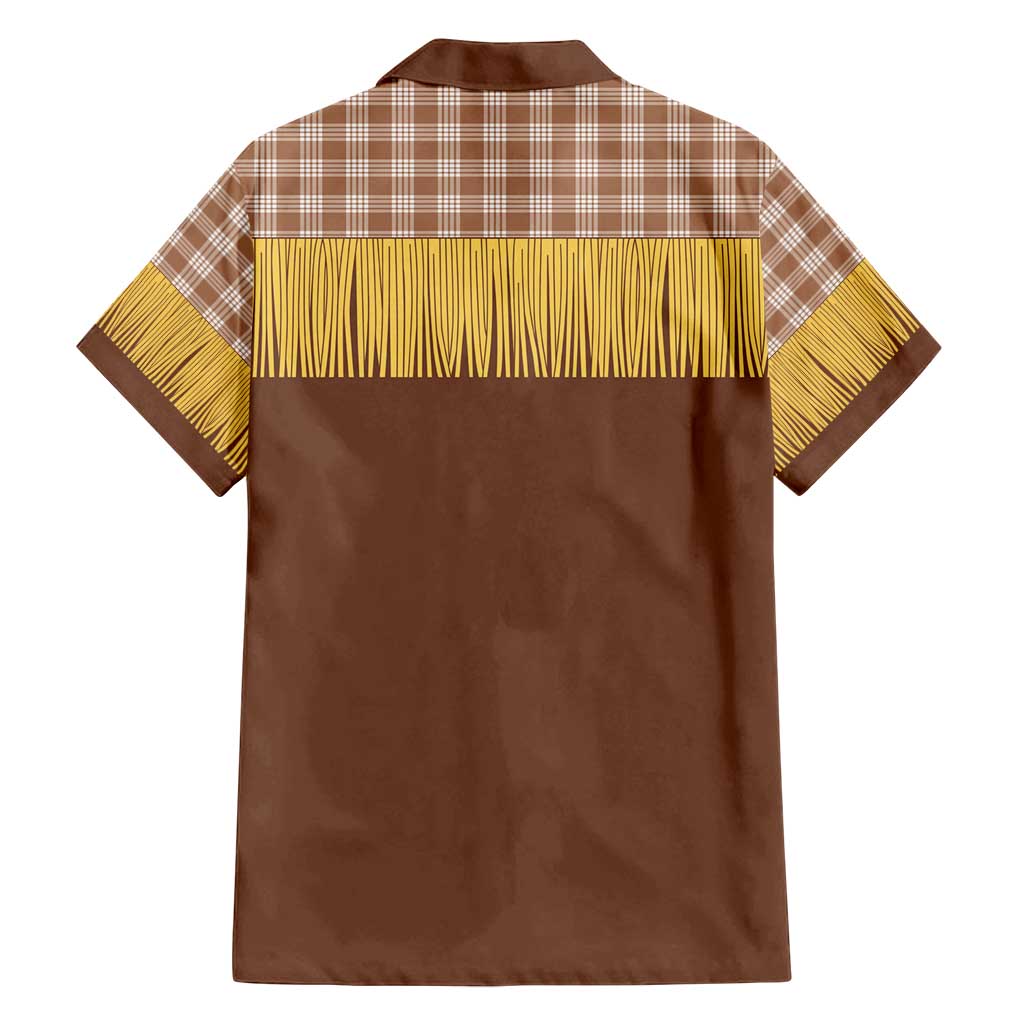 Aloha Hawaii Cowboy Custome Family Matching Off Shoulder Short Dress and Hawaiian Shirt Puakenikeni Lei Palaka Tassel Style - Polynesian Pride