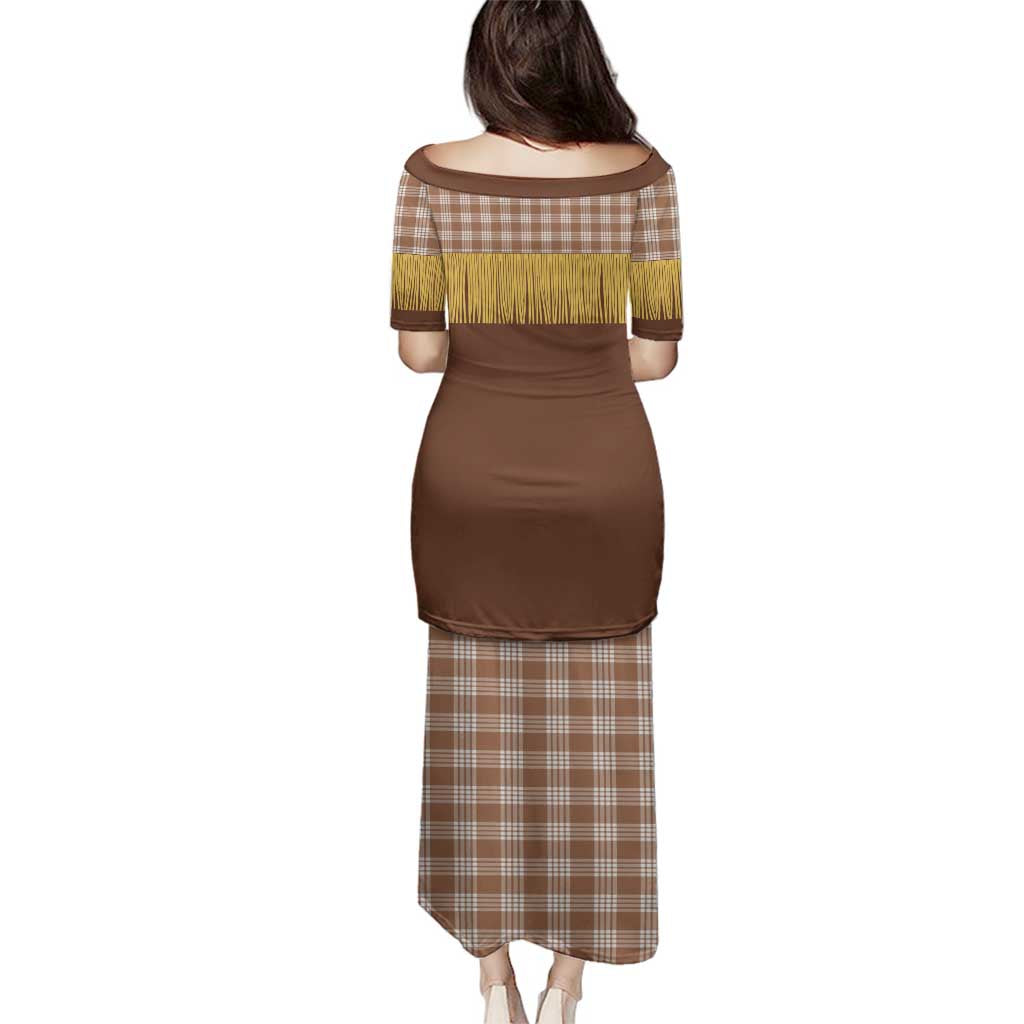 Aloha Hawaii Cowboy Custome Family Matching Puletasi and Hawaiian Shirt Puakenikeni Lei Palaka Tassel Style - Polynesian Pride