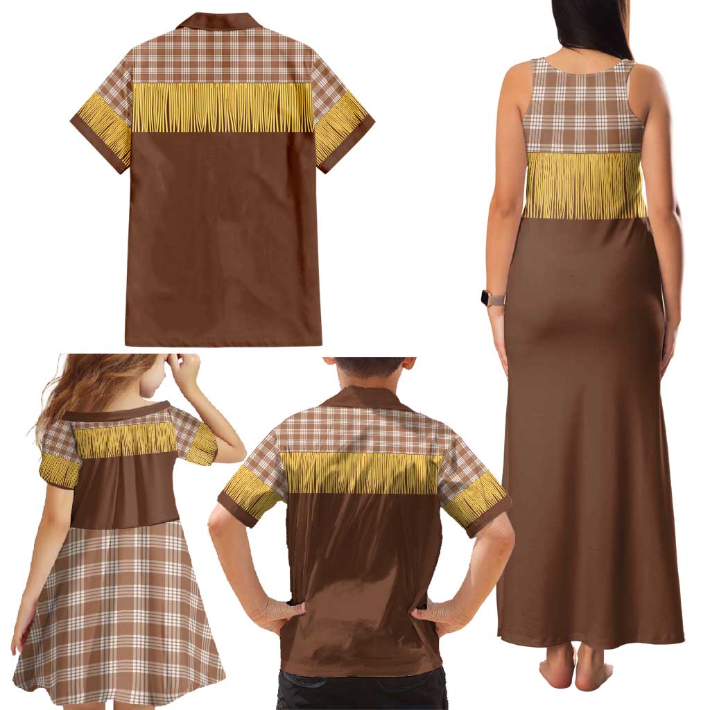 Aloha Hawaii Cowboy Custome Family Matching Tank Maxi Dress and Hawaiian Shirt Puakenikeni Lei Palaka Tassel Style - Polynesian Pride