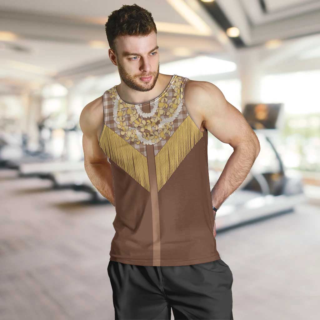 Aloha Hawaii Cowboy Custome Men Tank Top Puakenikeni Lei Palaka Tassel Style - Polynesian Pride
