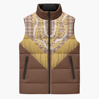 Aloha Hawaii Cowboy Custome Sleeveless Puffer Jacket Puakenikeni Lei Palaka Tassel Style - Polynesian Pride
