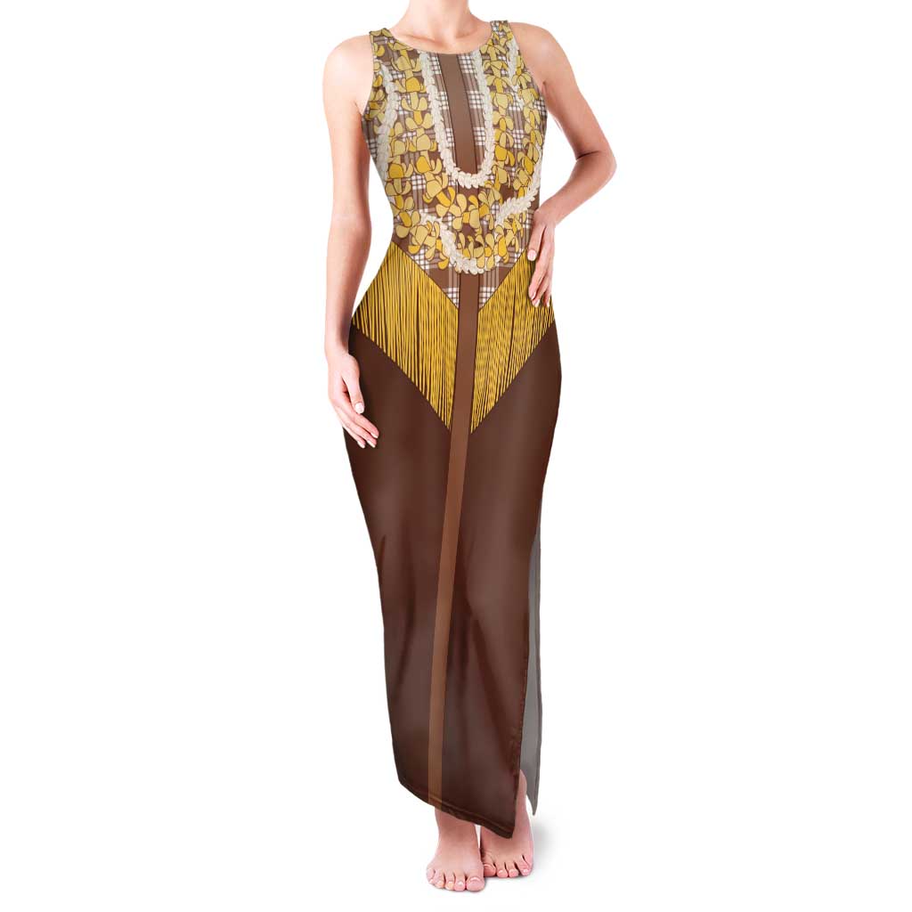 Aloha Hawaii Cowboy Custome Tank Maxi Dress Puakenikeni Lei Palaka Tassel Style - Polynesian Pride