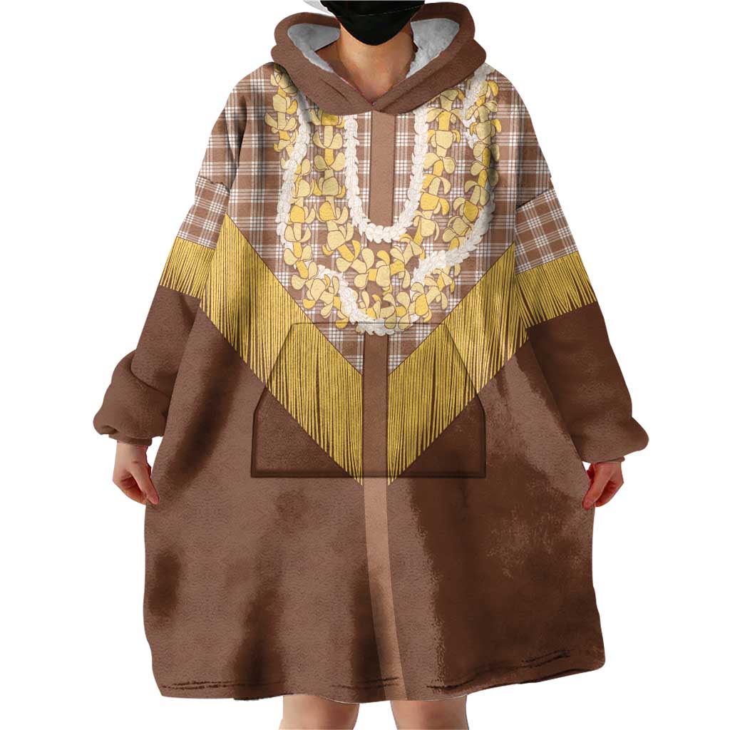 Aloha Hawaii Cowboy Custome Wearable Blanket Hoodie Puakenikeni Lei Palaka Tassel Style - Polynesian Pride