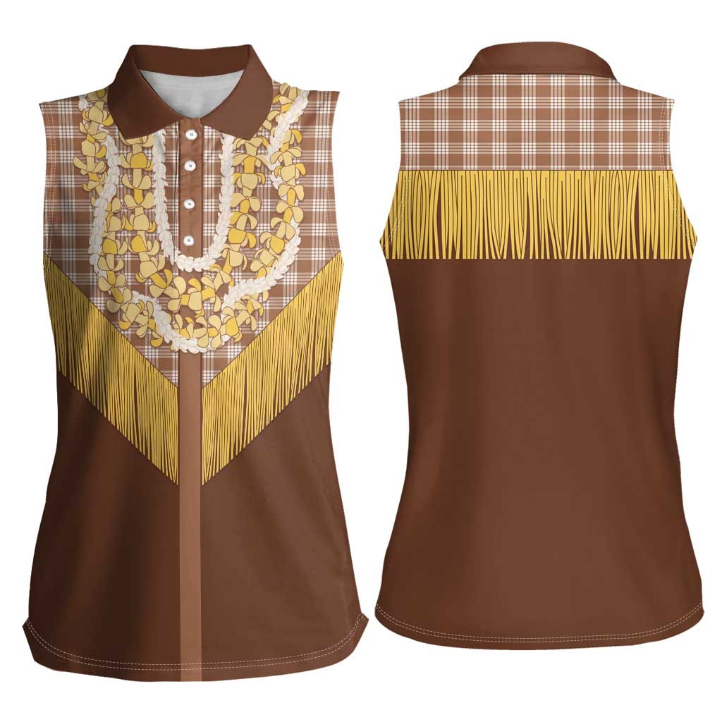 Aloha Hawaii Cowboy Custome Women Sleeveless Polo Shirt Puakenikeni Lei Palaka Tassel Style - Polynesian Pride