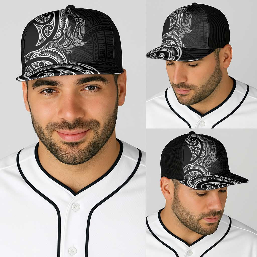 New Zealand Hammerhead Shark Baseball Net Cap Maori Haehae Mangopare Black - Polynesian Pride