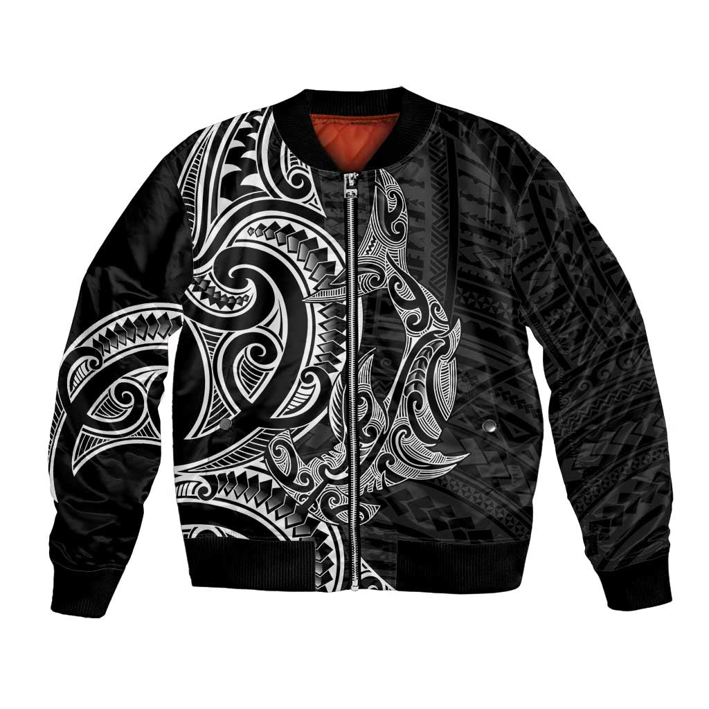 New Zealand Hammerhead Shark Bomber Jacket Maori Haehae Mangopare Black LT14 Unisex Black - Polynesian Pride