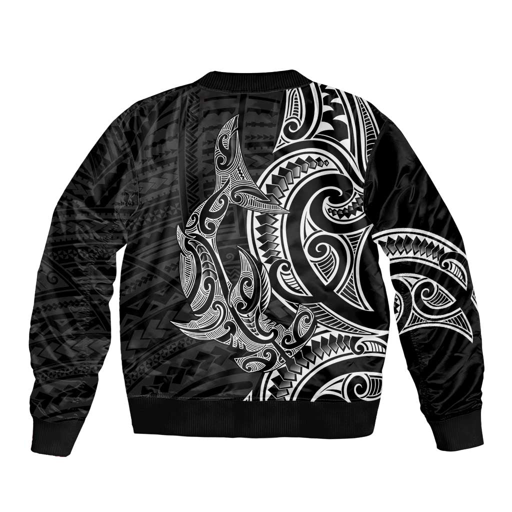 New Zealand Hammerhead Shark Bomber Jacket Maori Haehae Mangopare Black LT14 - Polynesian Pride