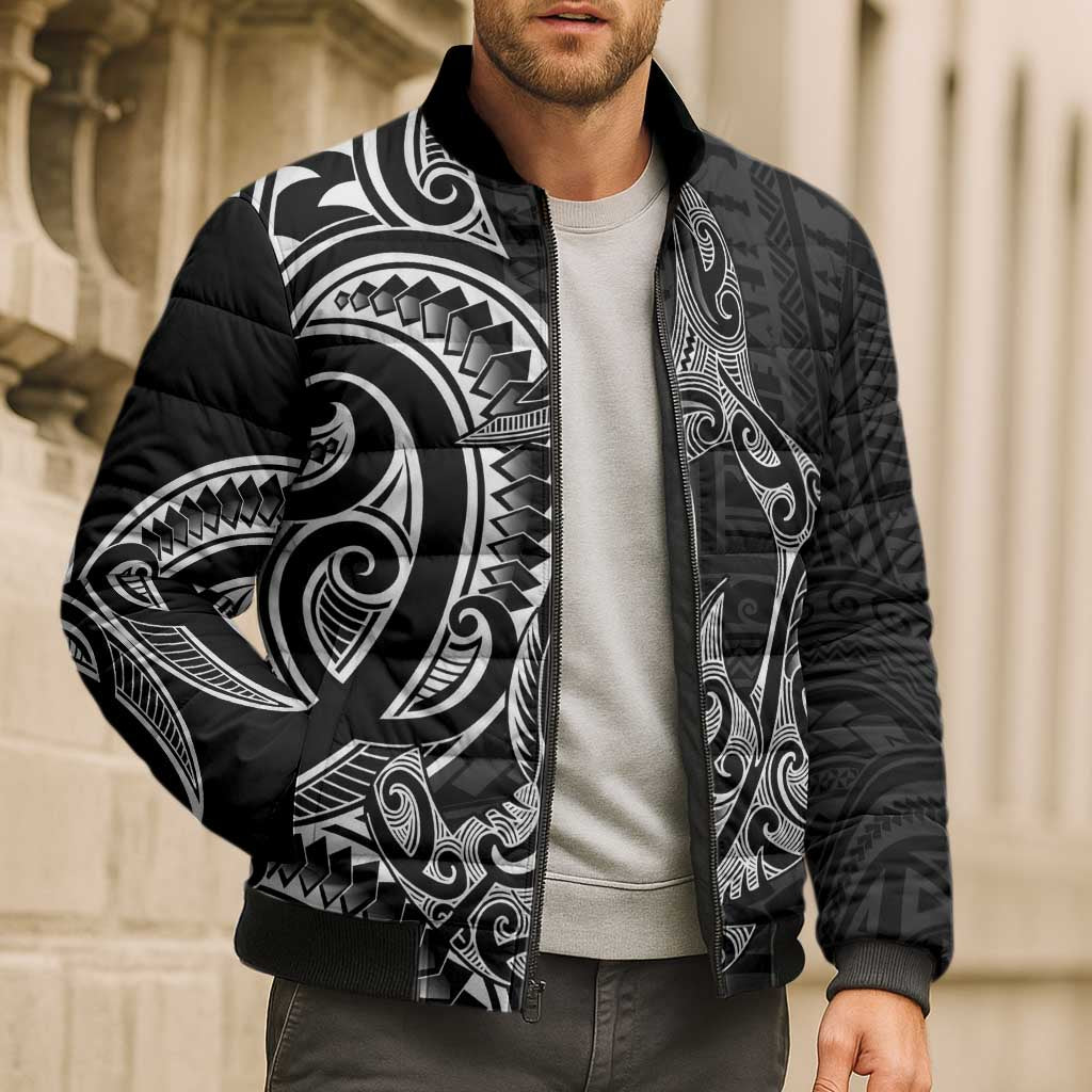 New Zealand Hammerhead Shark Bomber Puffer Jacket Maori Haehae Mangopare Black - Polynesian Pride