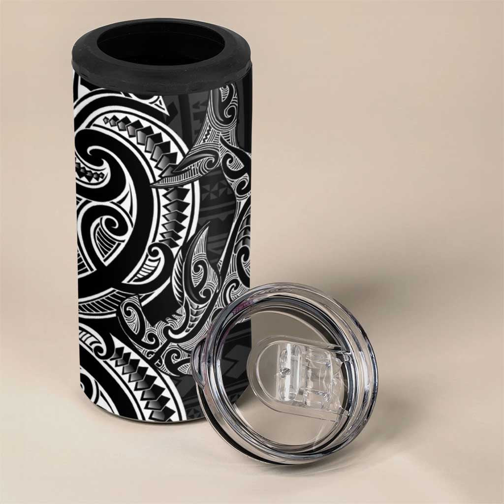 New Zealand Hammerhead Shark 4 in 1 Can Cooler Tumbler Maori Haehae Mangopare Black - Polynesian Pride