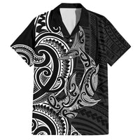 New Zealand Hammerhead Shark Family Matching Puletasi and Hawaiian Shirt Maori Haehae Mangopare Black - Polynesian Pride