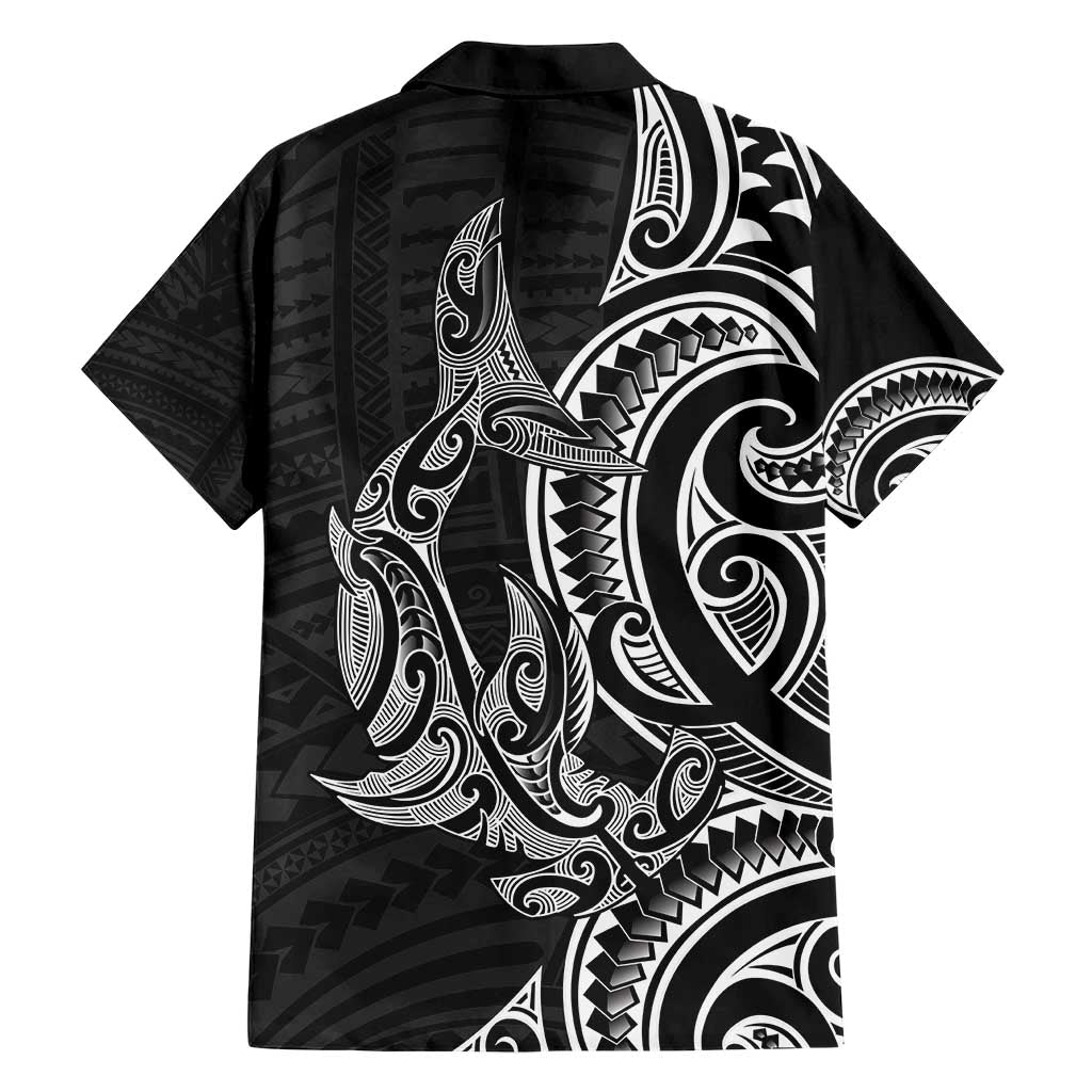 New Zealand Hammerhead Shark Hawaiian Shirt Maori Haehae Mangopare Black - Polynesian Pride