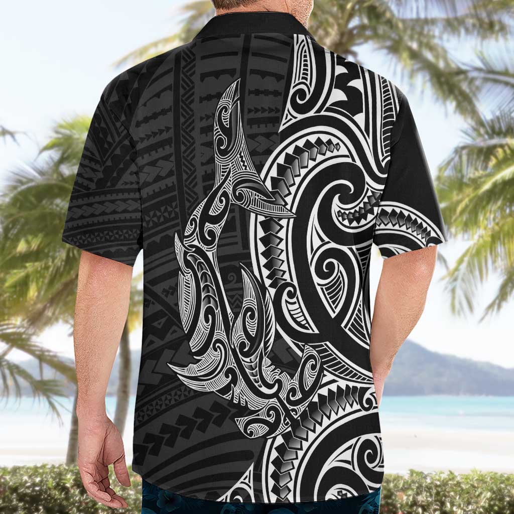New Zealand Hammerhead Shark Hawaiian Shirt Maori Haehae Mangopare Black - Polynesian Pride