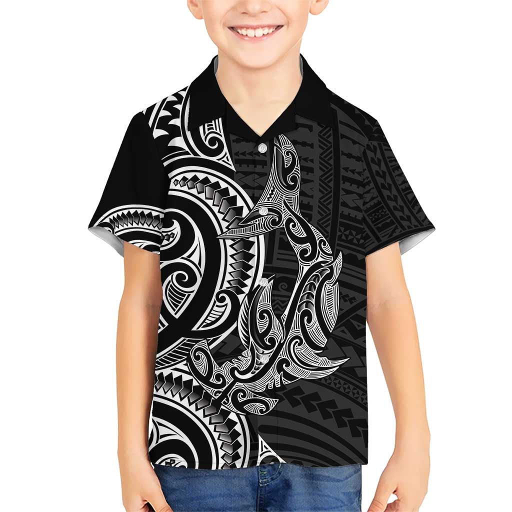 New Zealand Hammerhead Shark Kid Hawaiian Shirt Maori Haehae Mangopare Black LT14 Kid Black - Polynesian Pride