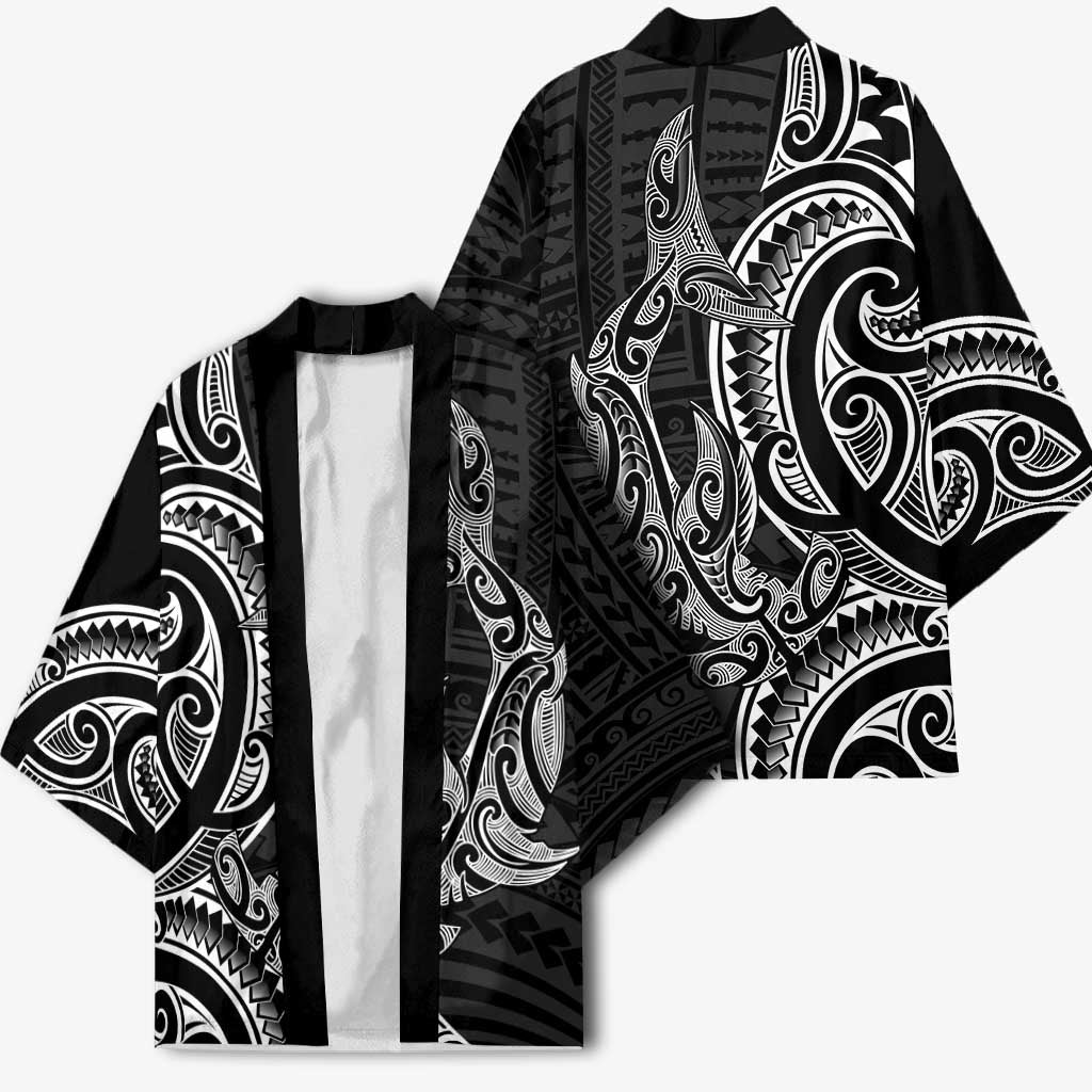 New Zealand Hammerhead Shark Kimono Maori Haehae Mangopare Black - Polynesian Pride