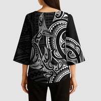 New Zealand Hammerhead Shark Kimono Sleeve Blouse Maori Haehae Mangopare Black - Polynesian Pride