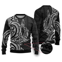 New Zealand Hammerhead Shark Ugly Christmas Sweater Maori Haehae Mangopare Black - Polynesian Pride