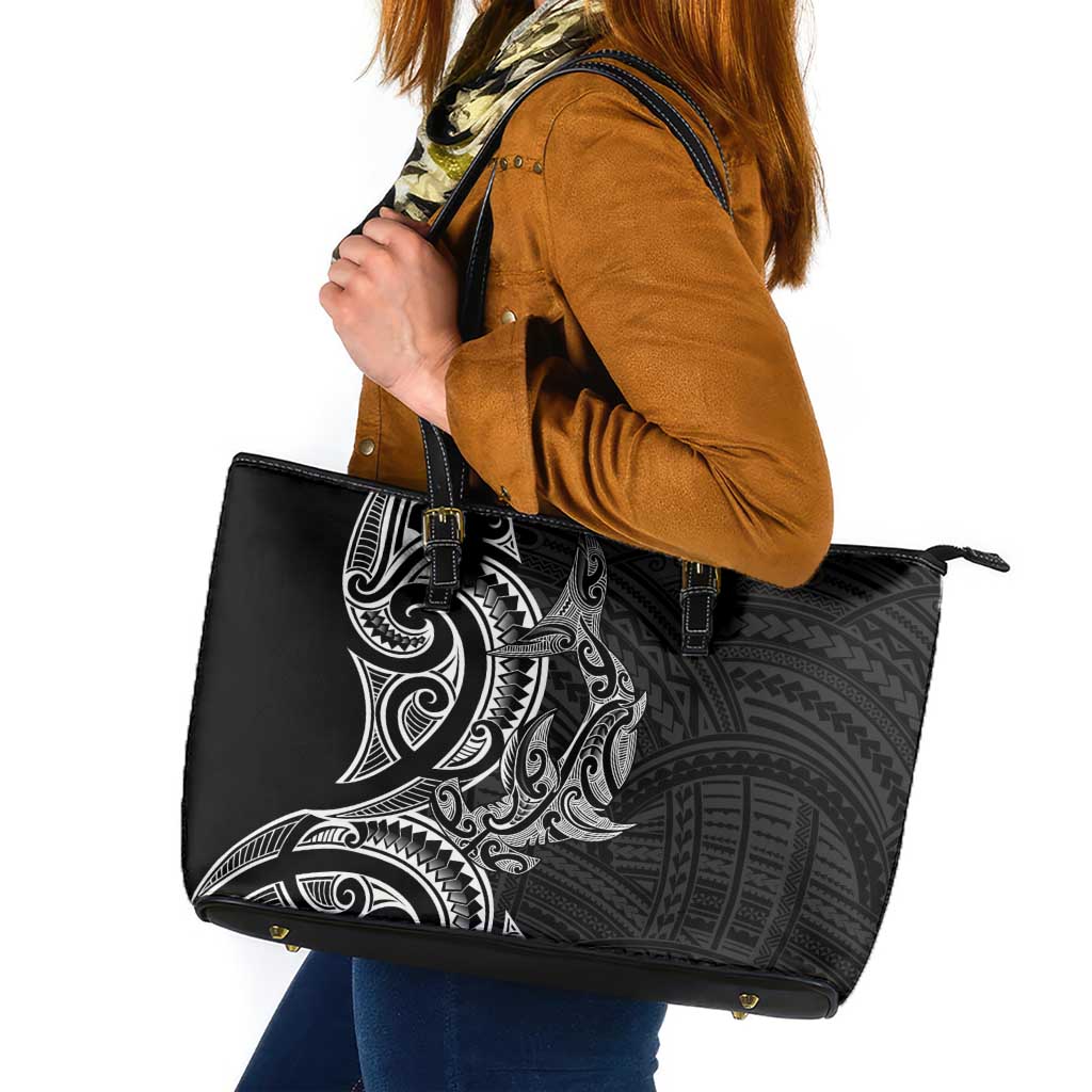 New Zealand Hammerhead Shark Leather Tote Bag Maori Haehae Mangopare Black - Polynesian Pride