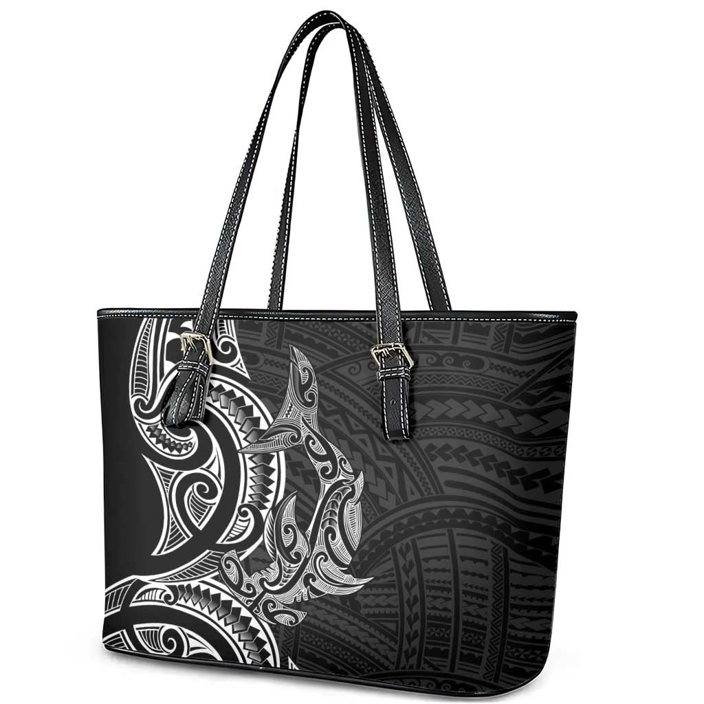 New Zealand Hammerhead Shark Leather Tote Bag Maori Haehae Mangopare Black - Polynesian Pride
