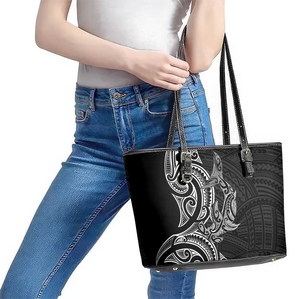 New Zealand Hammerhead Shark Leather Tote Bag Maori Haehae Mangopare Black - Polynesian Pride