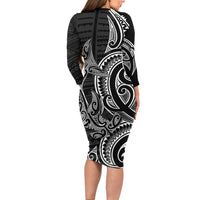 New Zealand Hammerhead Shark Long Sleeve Bodycon Dress Maori Haehae Mangopare Black LT14 - Polynesian Pride