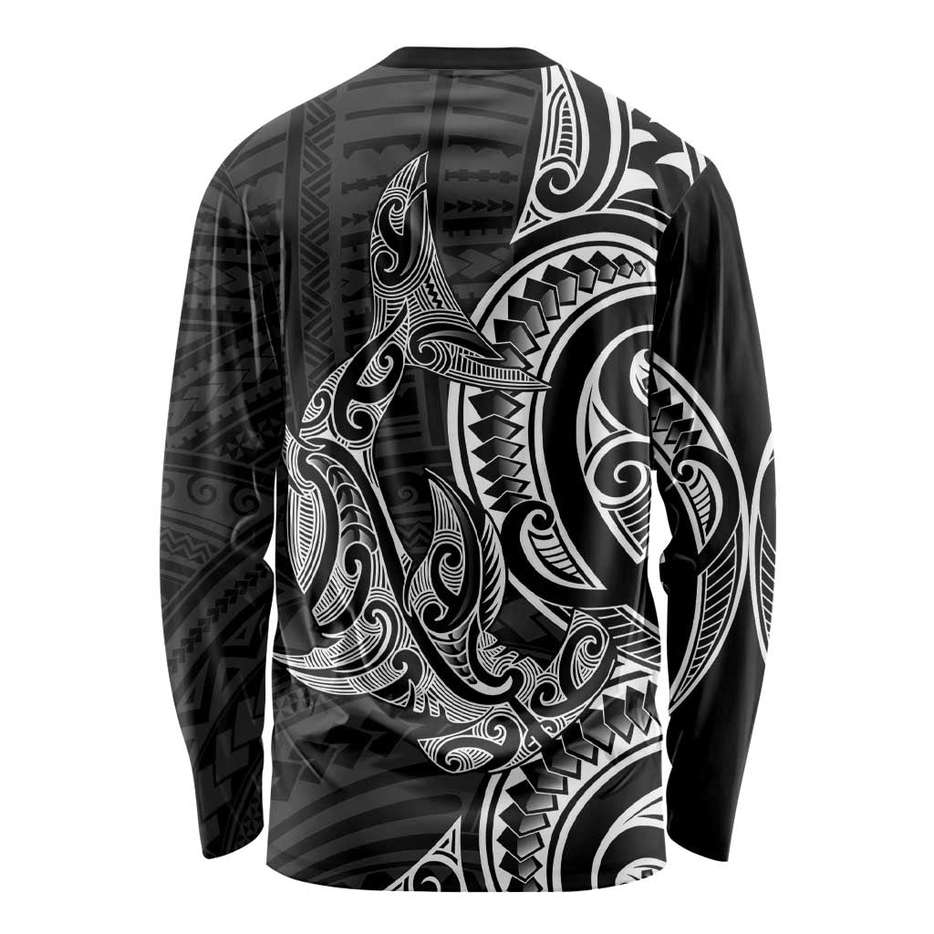 New Zealand Hammerhead Shark Long Sleeve Shirt Maori Haehae Mangopare Black - Polynesian Pride