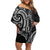 New Zealand Hammerhead Shark Off Shoulder Short Dress Maori Haehae Mangopare Black - Polynesian Pride