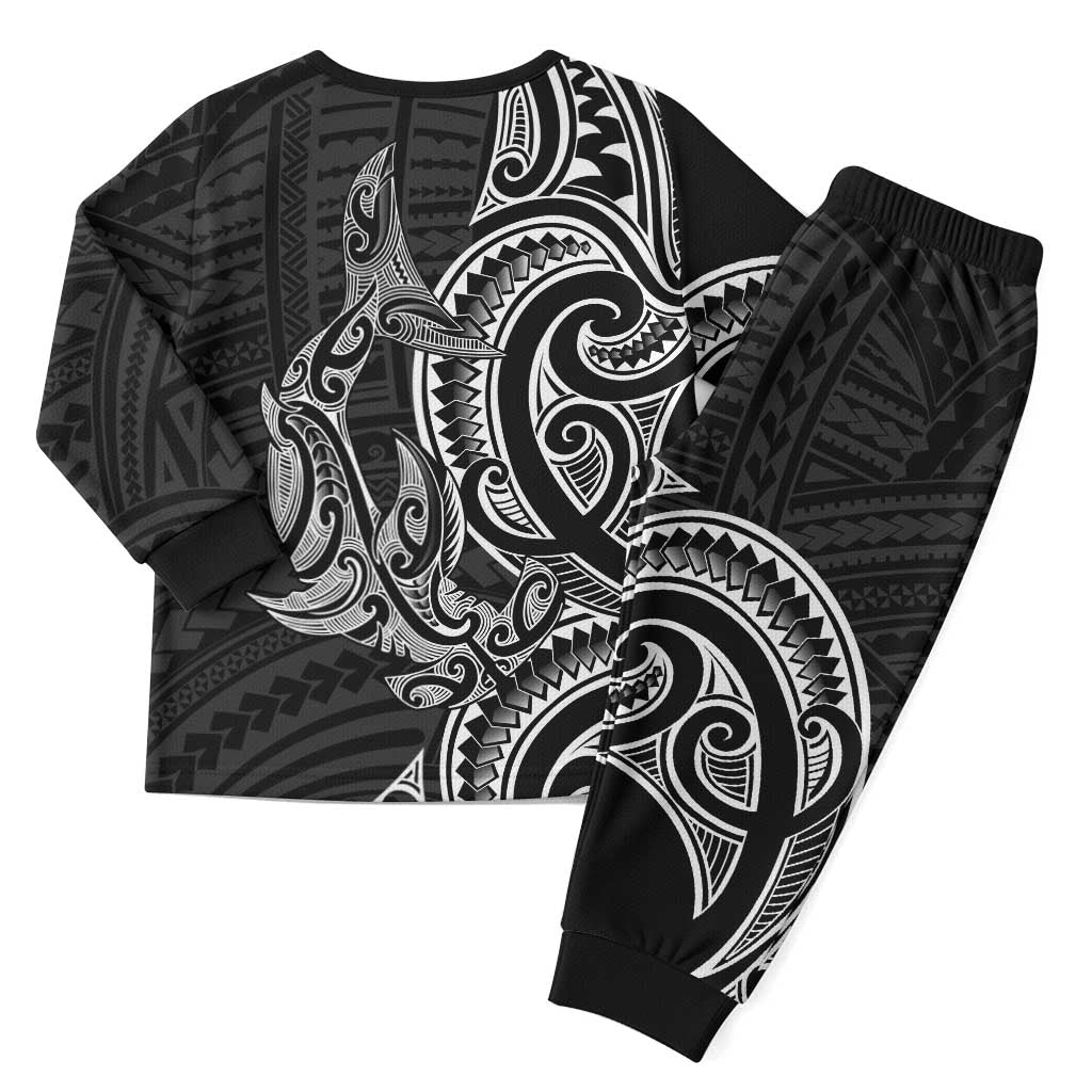 New Zealand Hammerhead Shark Christmas Pajama Set Maori Haehae Mangopare Black - Polynesian Pride