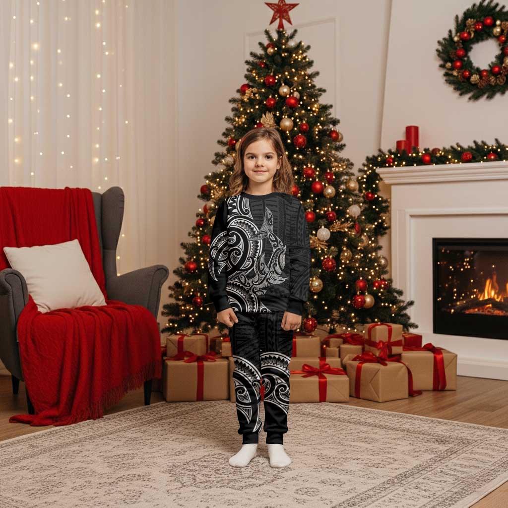 New Zealand Hammerhead Shark Christmas Pajama Set Maori Haehae Mangopare Black - Polynesian Pride